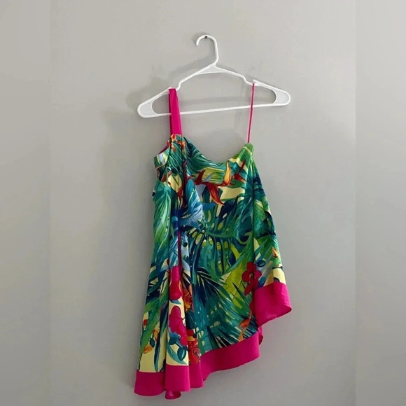 Cache y2k vintage silk one shoulder tropical print top vacation resort floral - Picture 5 of 6